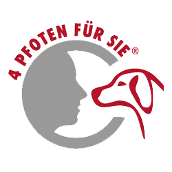 Logo von 4 Pfoten für Sie mit schematisierten  Menschen und Hund
